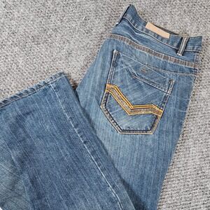 Y2K Vintage FUSAI Jeans Men's 36x30 Blue Wash Bootcut Distressed Denim Pants